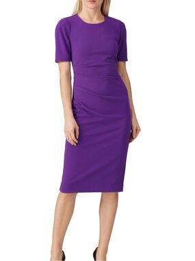 Slate & Willow Purple Short Sleeve Sheath Dress Crew Neck and Gathering SZ S